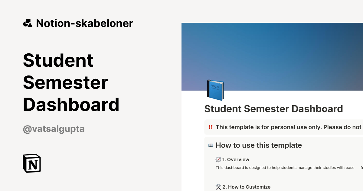 Student Semester Dashboard Skabelon | Notion Marketplace