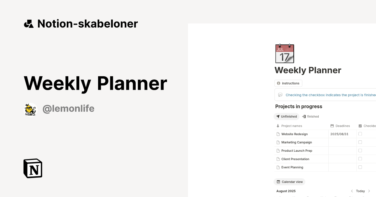 Weekly Planner Skabelon | Notion Marketplace