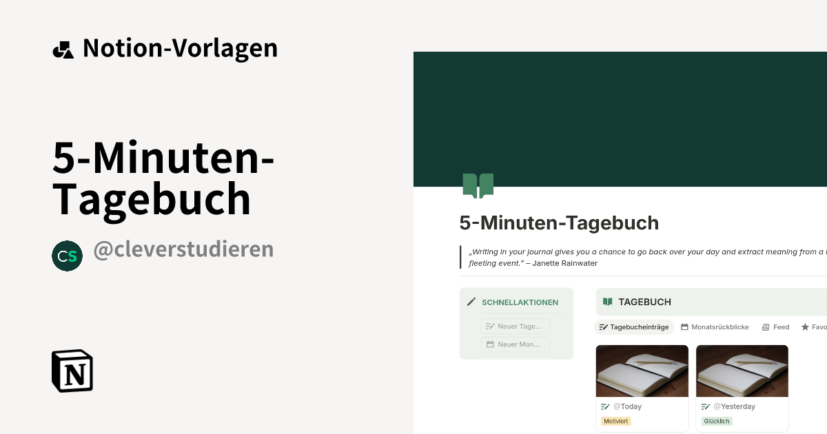 5-Minuten-Tagebuch Vorlage von clever studieren | Notion-Marketplace