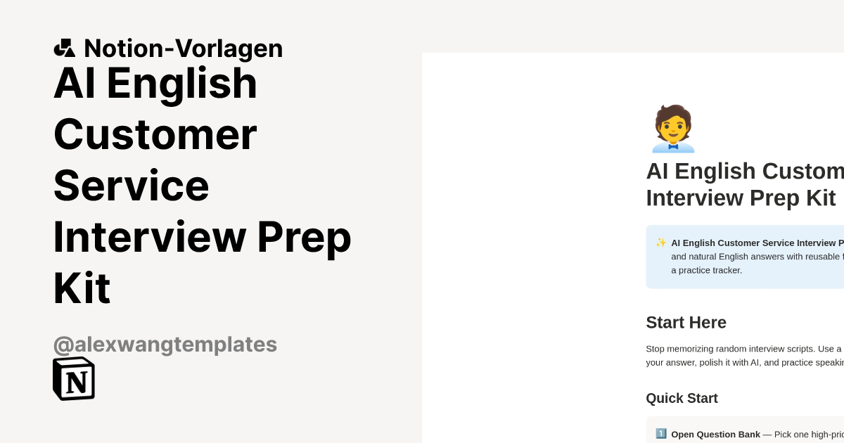 AI English Customer Service Interview Prep Kit Vorlage | Notion-Marketplace