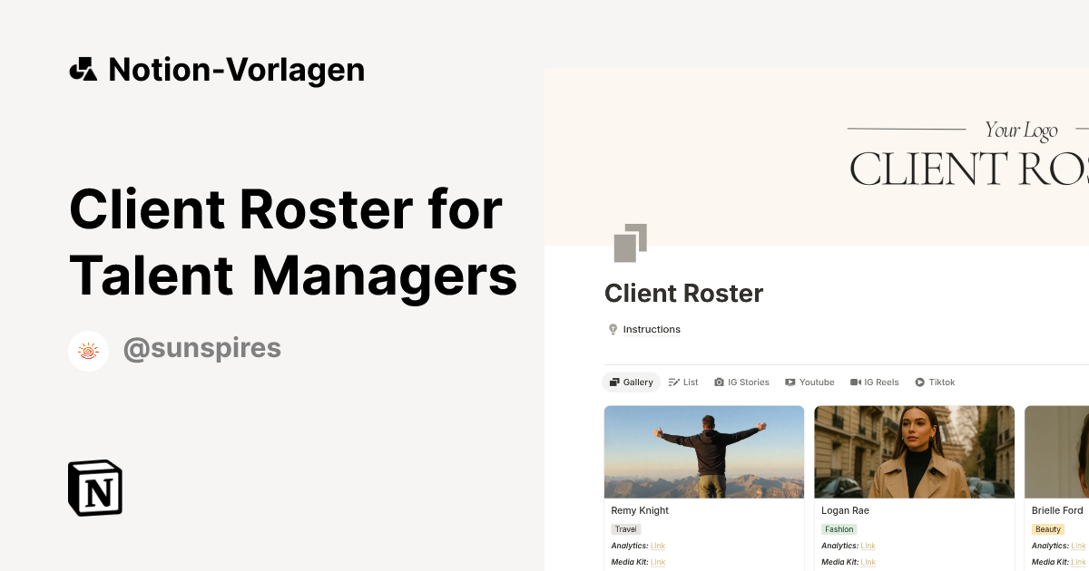 Client Roster for Talent Managers Vorlage | Notion-Marketplace