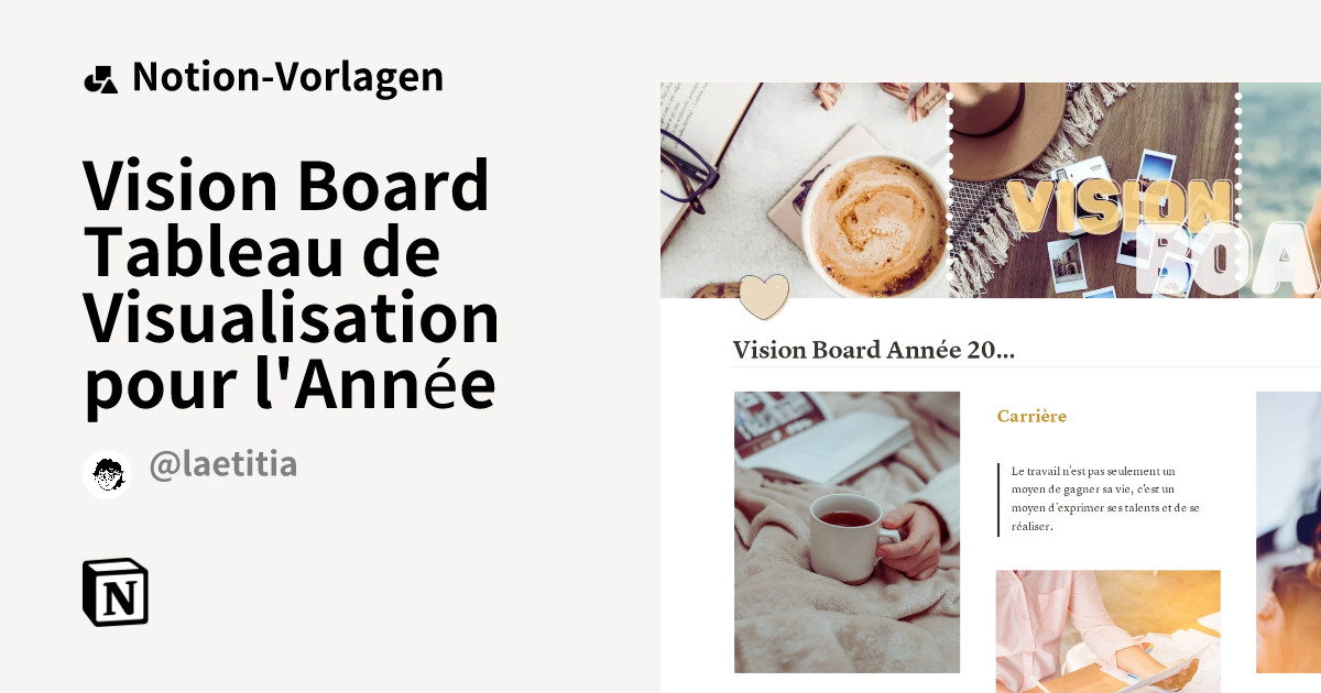 Vision Board Tableau de Visualisation pour l'Année Vorlage | Notion ...