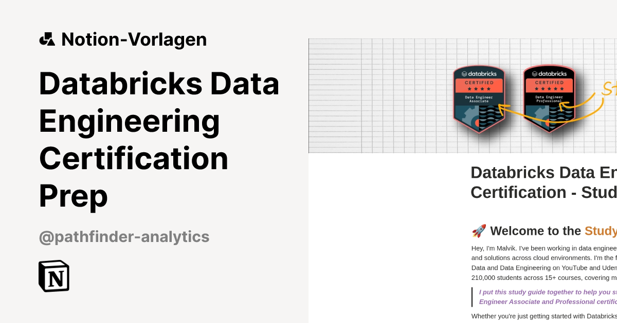 Databricks Data Engineering Certification Prep Vorlage | Notion-Marketplace