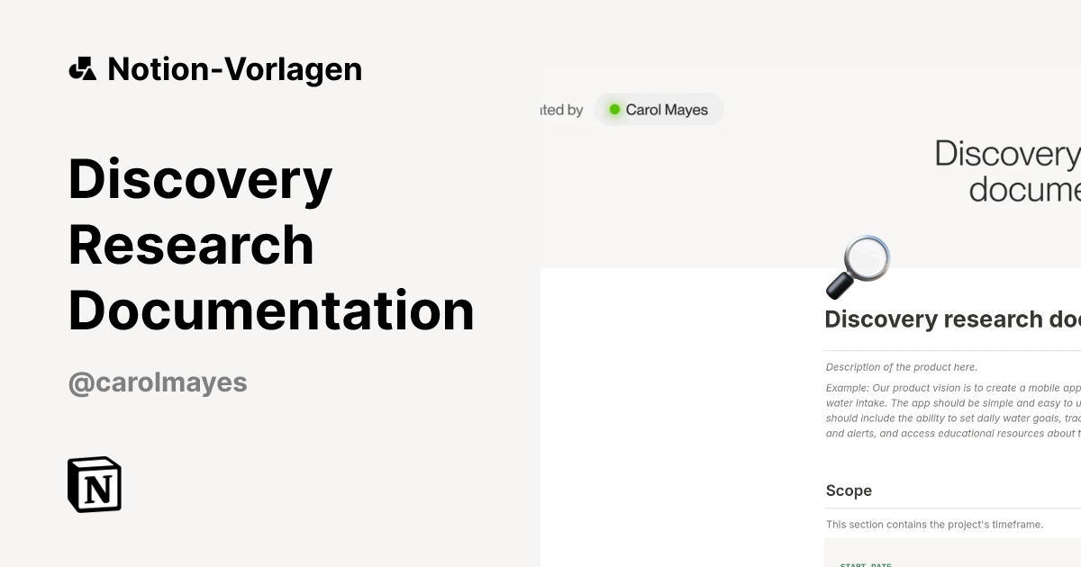 Discovery Research Documentation Vorlage von Carol Mayes | Notion ...