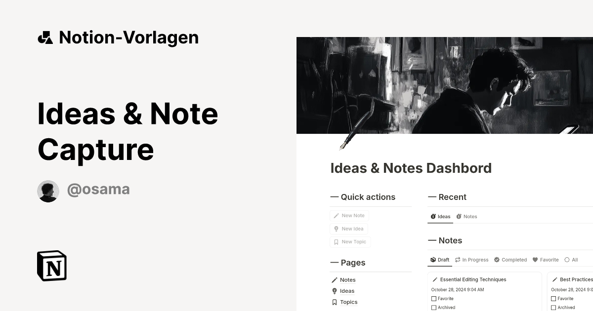 Ideas & Note Capture Vorlage | Notion-Marketplace