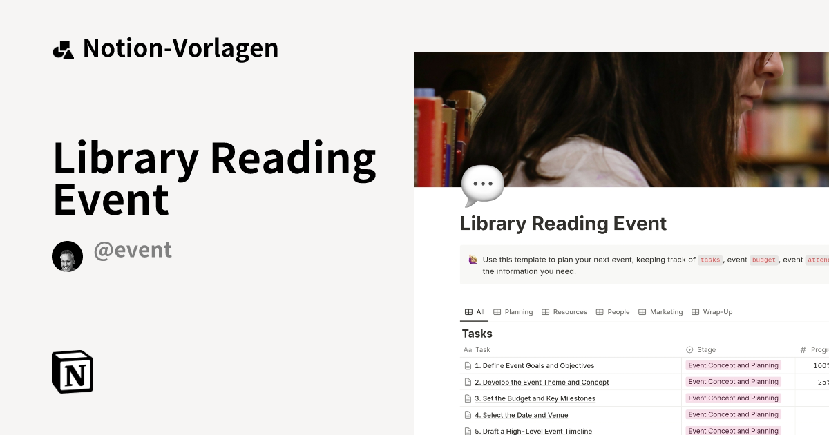 Library Reading Event Vorlage von Event | Notion-Marketplace