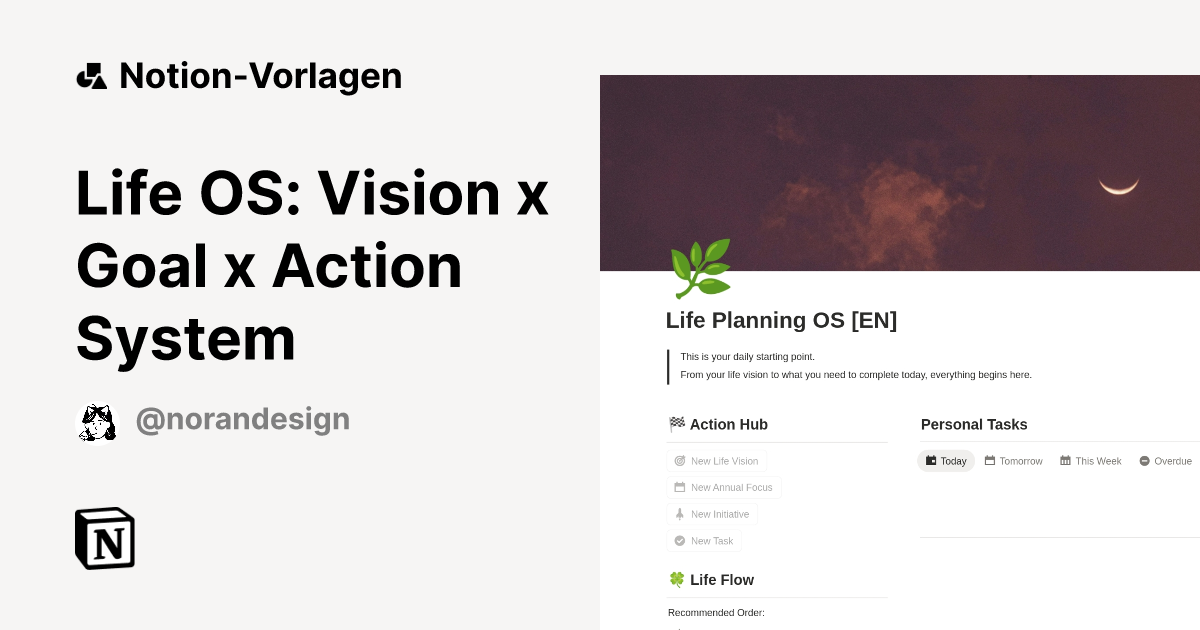 Life OS: Vision x Goal x Action System Vorlage von Noran Design ...