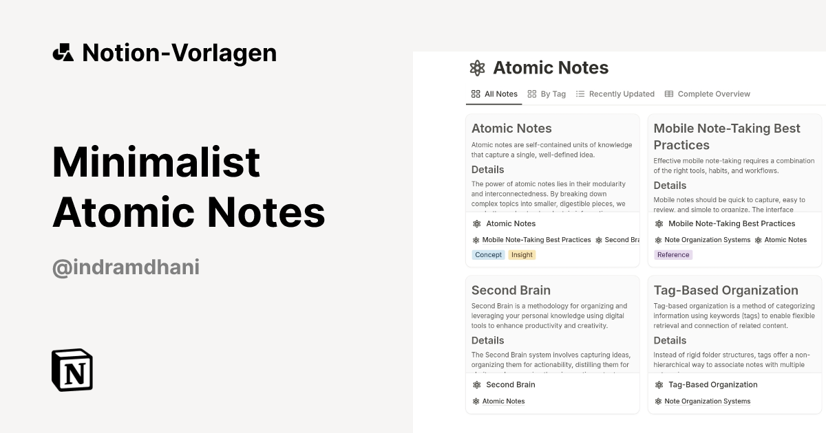 Minimalist Atomic Notes Vorlage | Notion-Marketplace