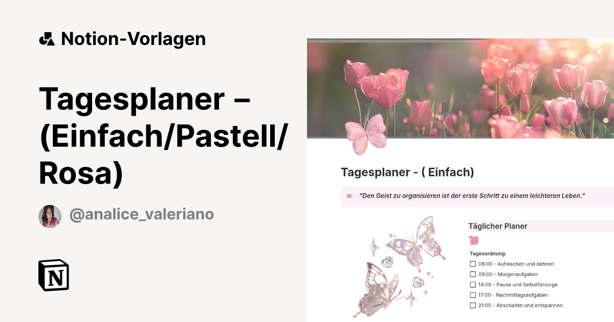Tagesplaner – (Einfach/Pastell/Rosa) Vorlage von Analice Valeriano ...