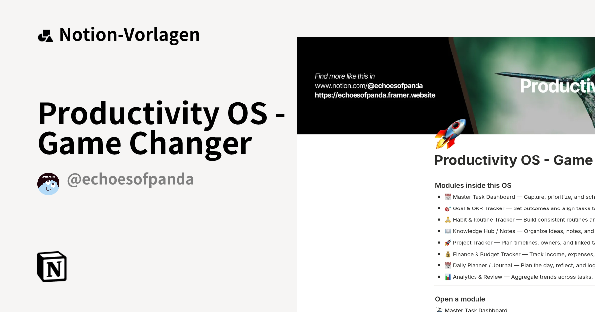 Productivity OS Game Changer Vorlage NotionMarketplace
