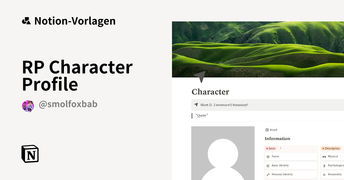 RP Character Profile Vorlage | Notion-Marketplace