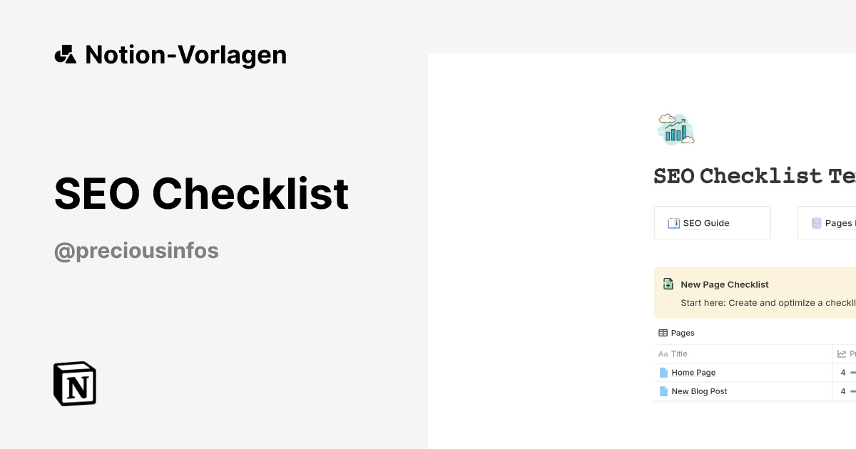 SEO Checklist Vorlage | Notion-Marketplace