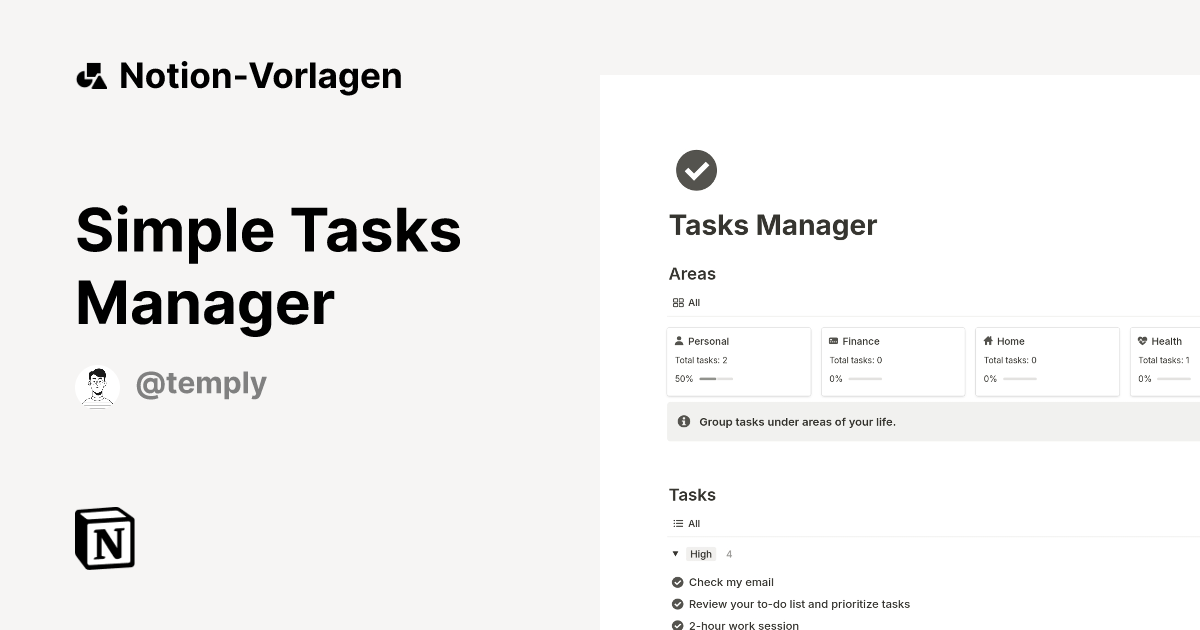 Simple Tasks Manager Vorlage | Notion-Marketplace