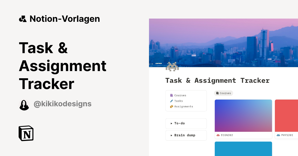Task & Assignment Tracker Vorlage von kikikodesigns | Notion-Marketplace
