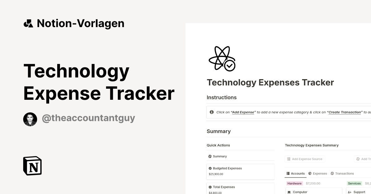 Technology Expense Tracker Vorlage von theaccountantguy | FinanceGuy ...