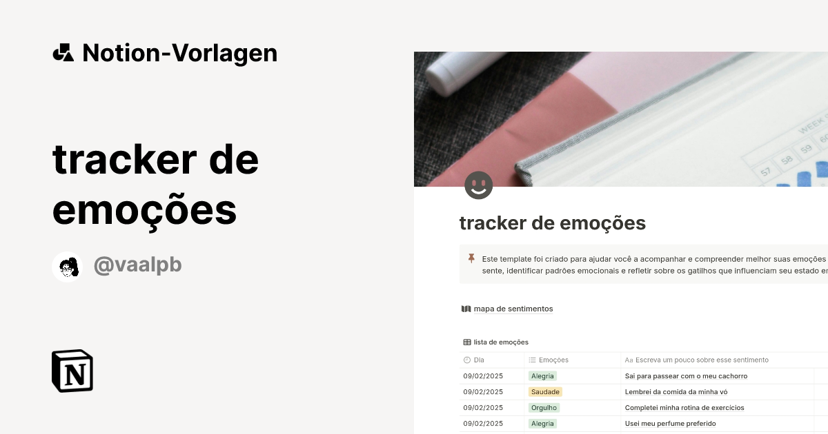 tracker de emoções Vorlage von Valquiria B. | Notion-Marketplace