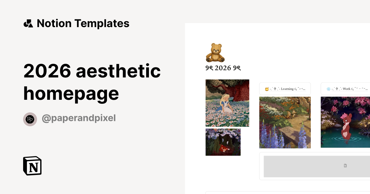 2026 Aesthetic Homepage Template By Paper Pixel Notion Marketplace