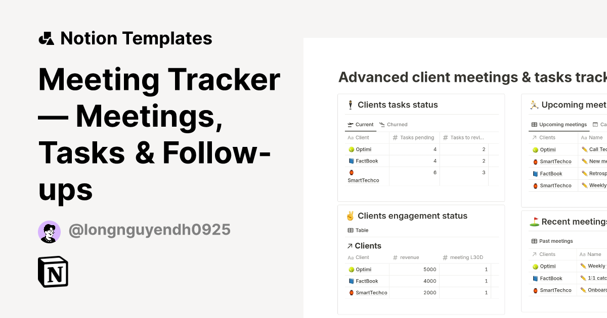 Advanced client meetings & tasks tracker Template by Long Nguyen ...