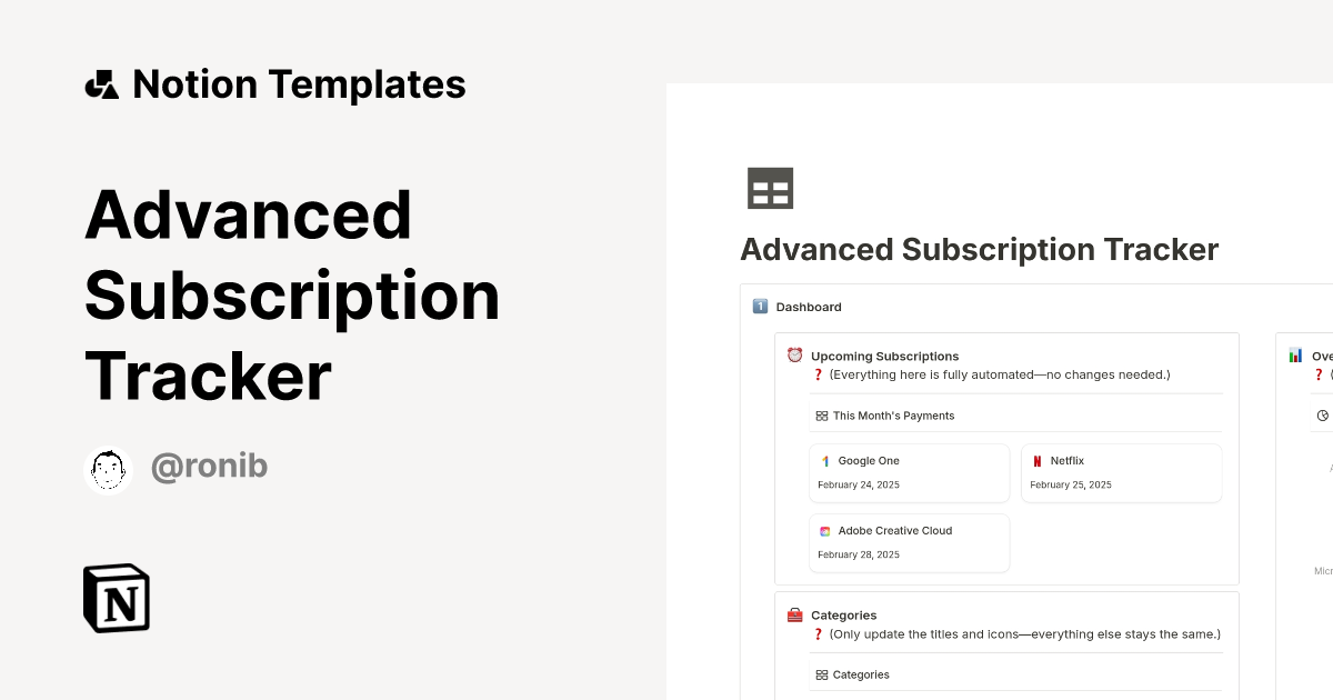Advanced Subscription Tracker Template by Roni B | Notion Marketplace