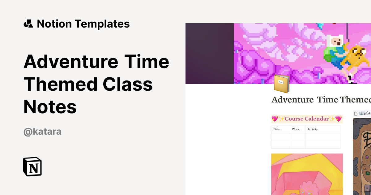 Adventure Time Themed Class Notes Template | Notion Marketplace