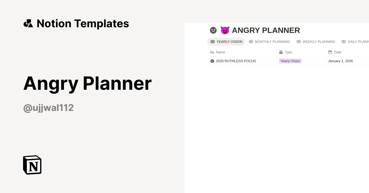 Angry Planner Template by Ujjwal | Notion Marketplace