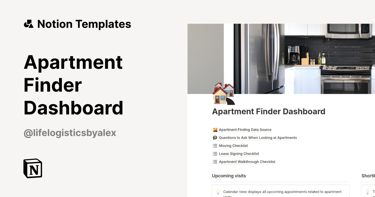 Picture of Apartment Finder Dashboard Template by LifeLogistics by Alex | Notion ...