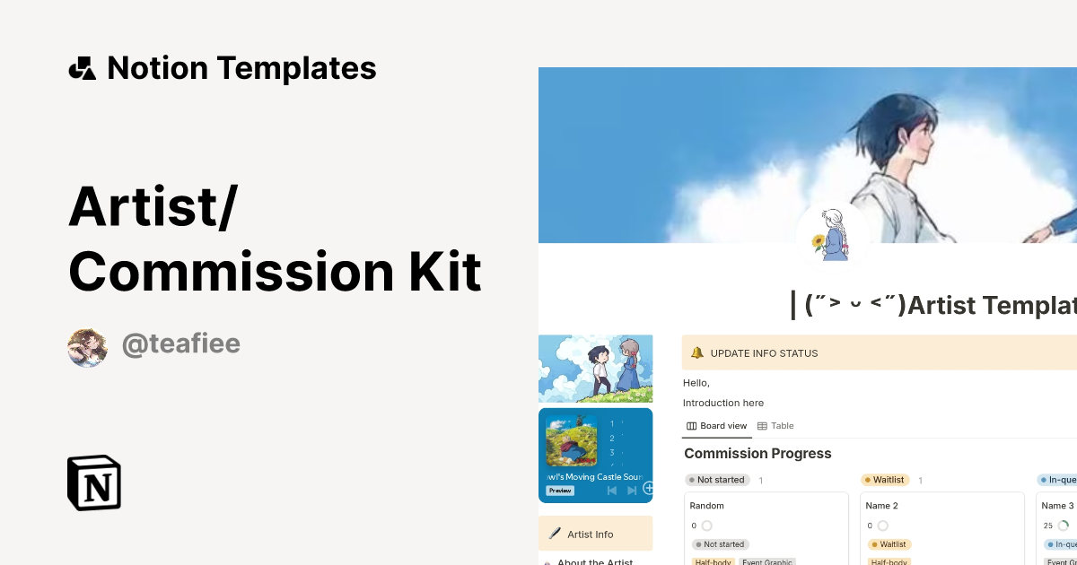 Artist Commission Kit Template By Teafiee Notion Marketplace