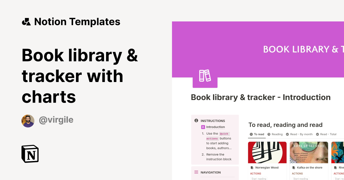Book library & tracker with charts Template | Notion Marketplace