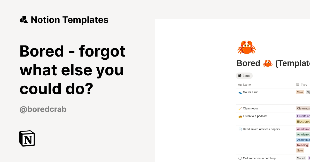 Bored - forgot what else you could do? Template | Notion Marketplace
