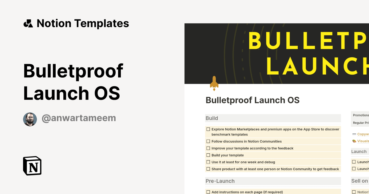 Bulletproof Launch OS Template by TAMEEM | Notion Marketplace