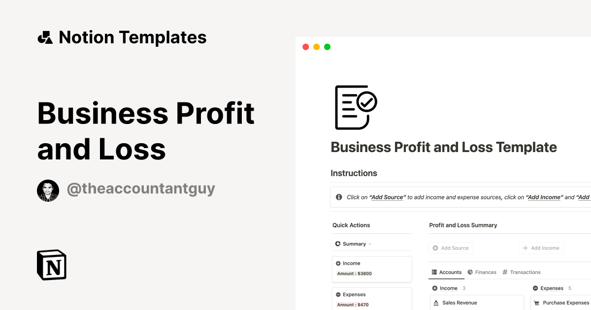 Business Profit and Loss Template | Notion Marketplace