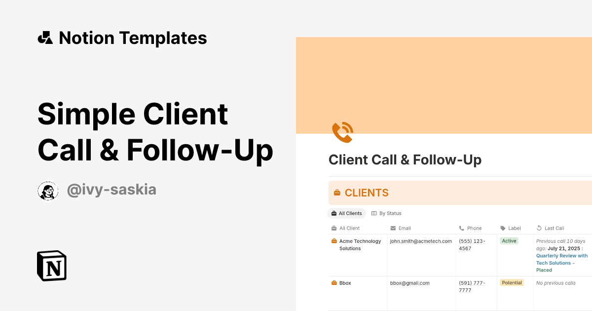 Simple Client Call & Follow-Up Template | Notion Marketplace
