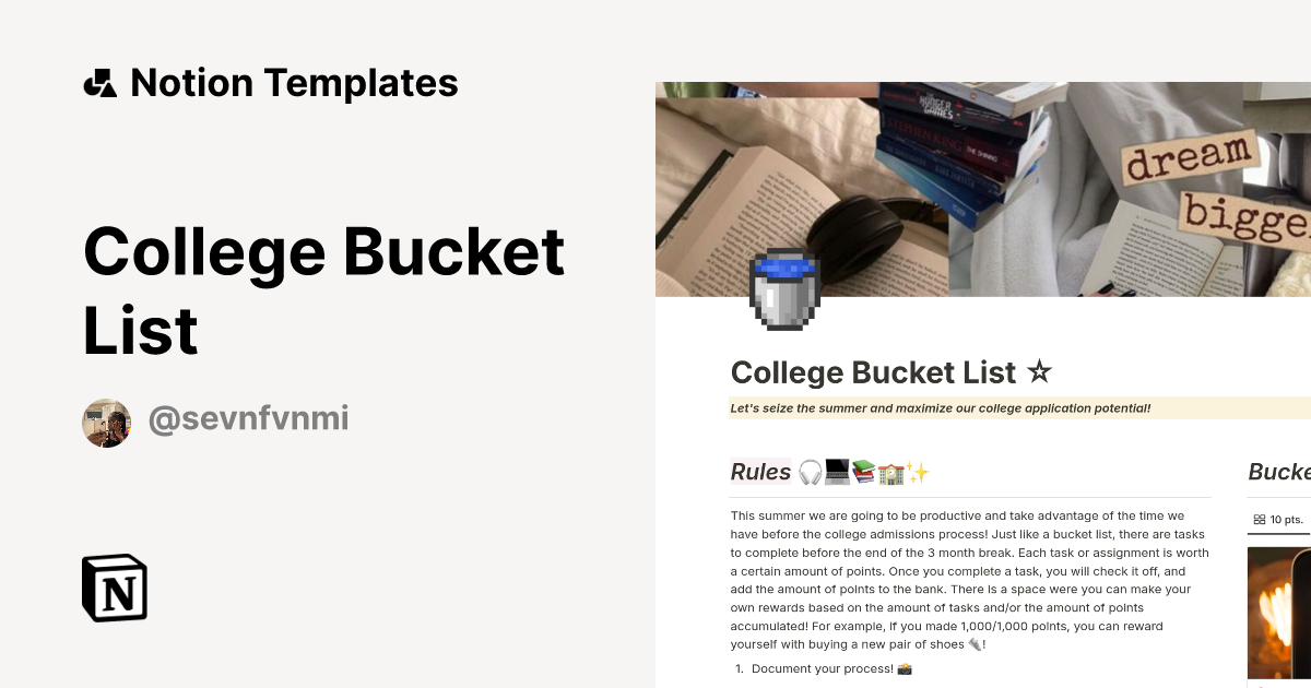 College Bucket List Template | Notion Marketplace