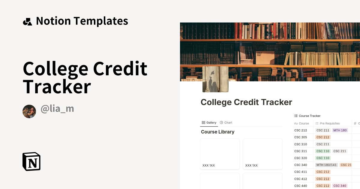 College Credit Tracker Template | Notion Marketplace