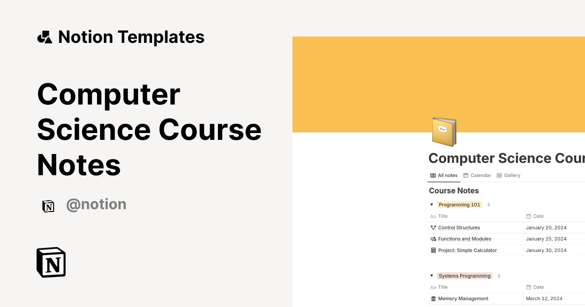 Computer Science Course Notes Template by Notion | Notion Marketplace