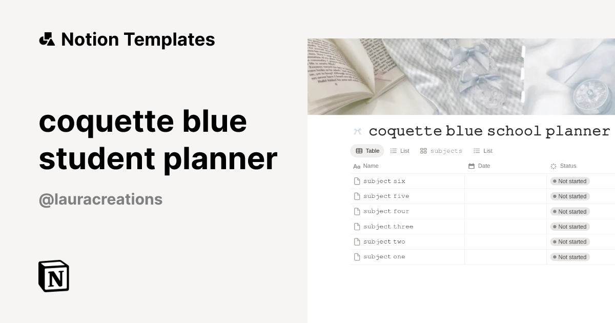 coquette blue student planner Template | Notion Marketplace