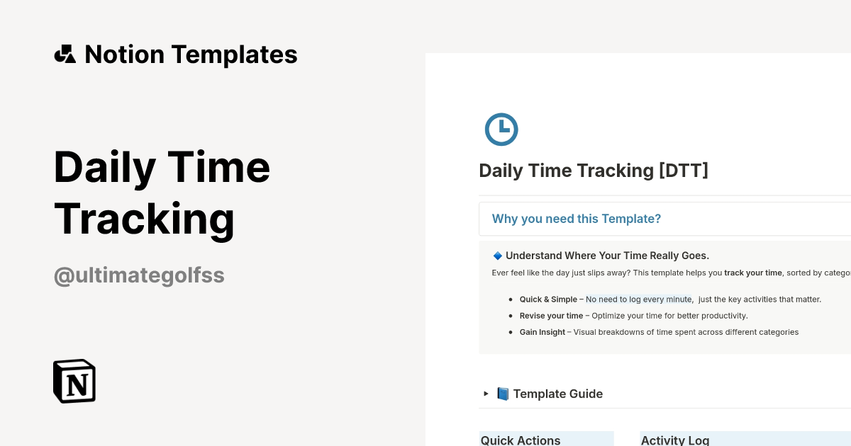 Daily Time Tracking Template by Ultimategolfs | Notion Marketplace