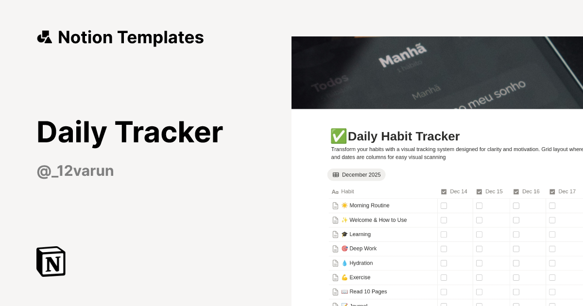 Daily Tracker Template by Varun | Notion Marketplace