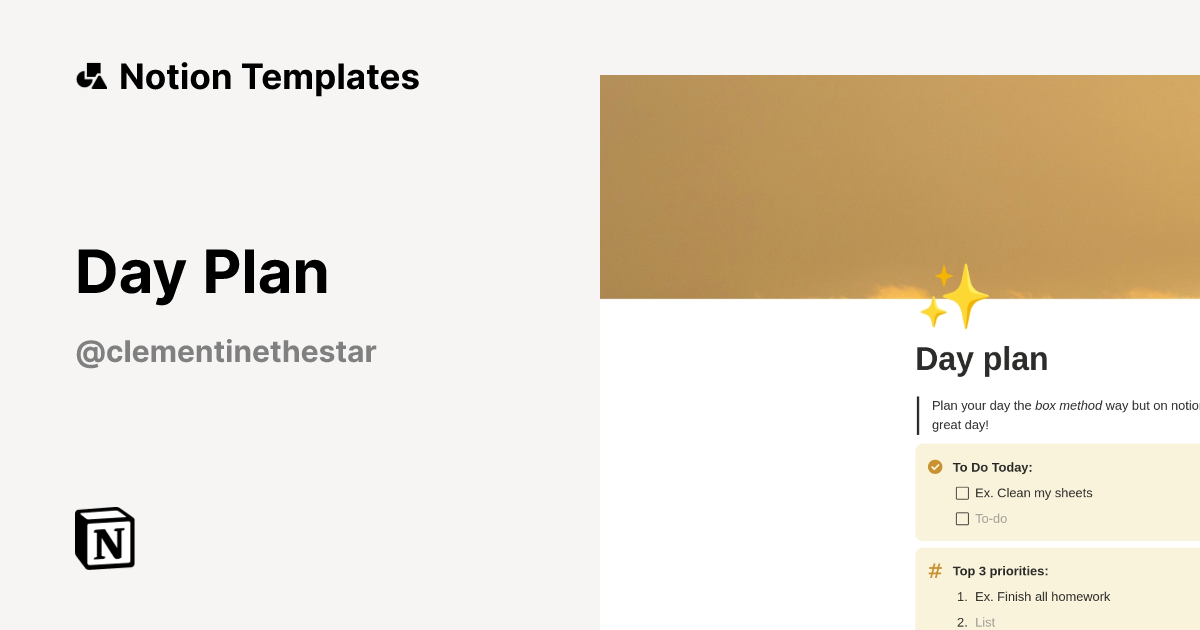 Day Plan Template by Clementine the star | Notion Marketplace