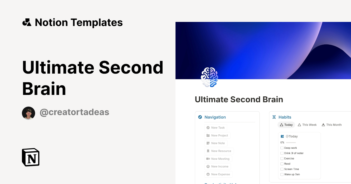 Ultimate Second Brain Template by Tadeas | Notion Marketplace