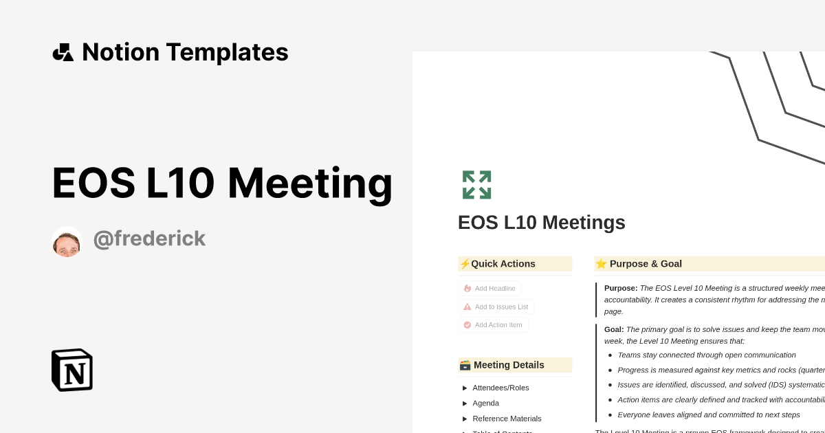 EOS L10 Meeting Template by Robbie Frederick | Notion Marketplace