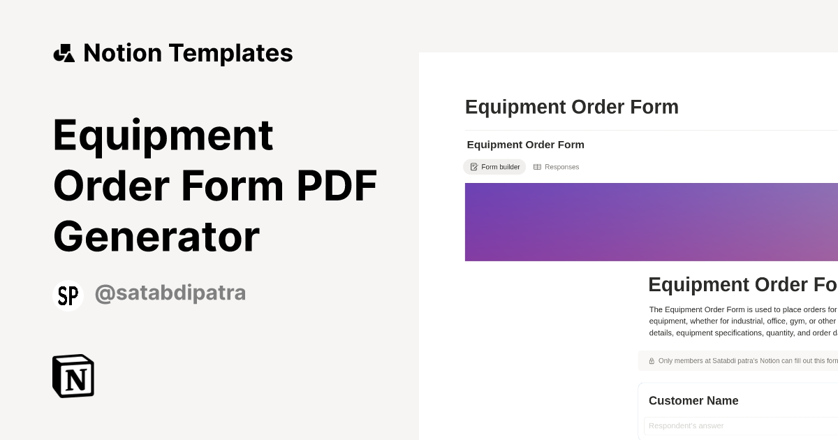 Equipment Order Form PDF Generator Template by Satabdi Patra | Notion ...