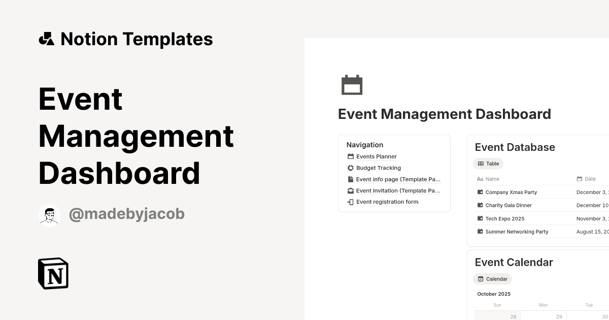 Event Management Dashboard Template by Made by Jacob | Notion Marketplace