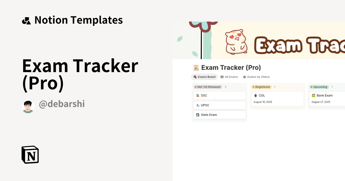 Exam Tracker (Pro) Template by Debarshi Chakma | Notion Marketplace