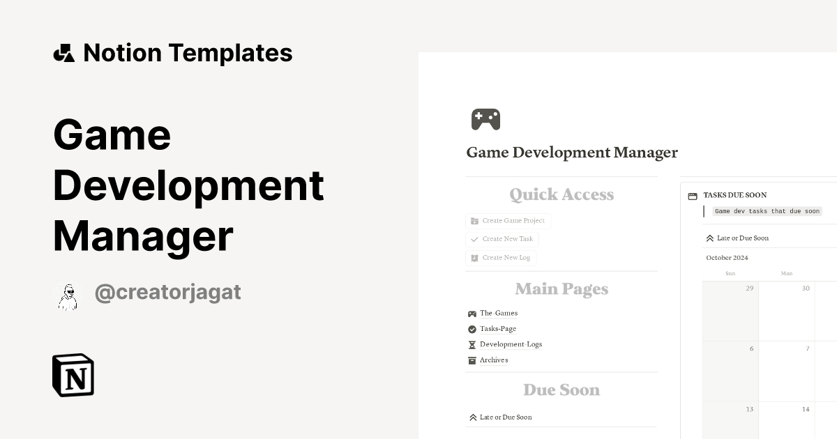 Game Development Manager Template | Notion Marketplace