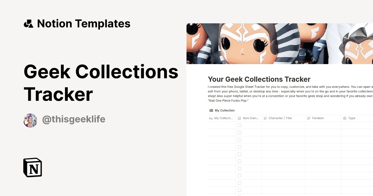 Geek Collections Tracker Template by Fern the Geek | Notion Marketplace