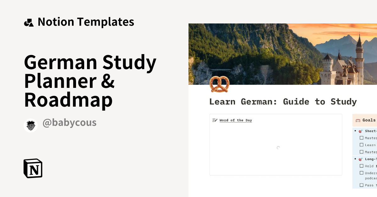 German Study Planner & Roadmap Template by babycous | Notion Marketplace