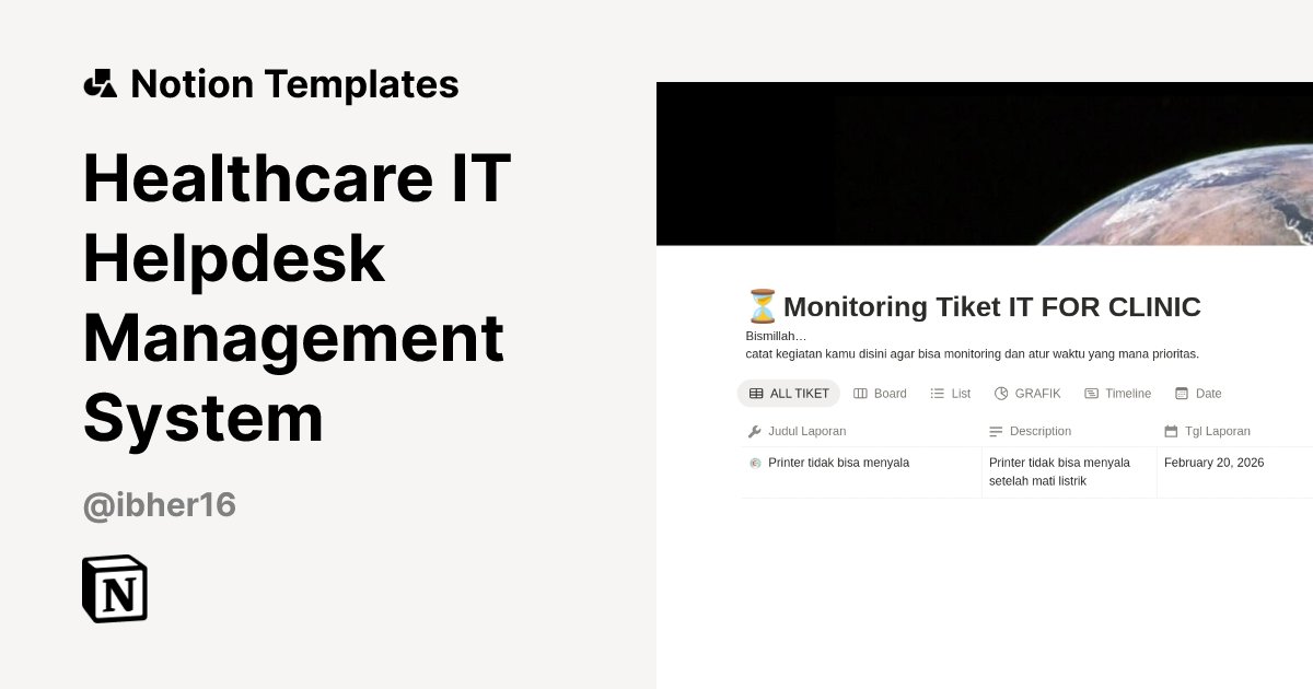 Healthcare IT Helpdesk Management System Template | Notion Marketplace