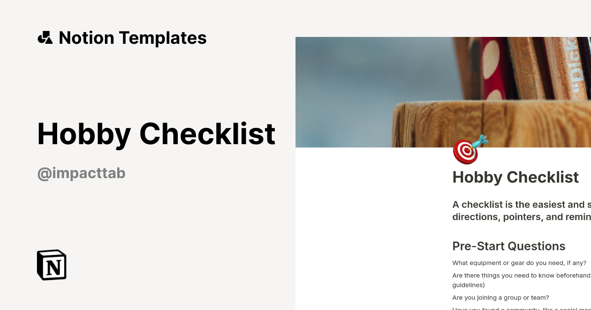 Hobby Checklist Template by Impact Tab (@impacttab) | Notion Marketplace