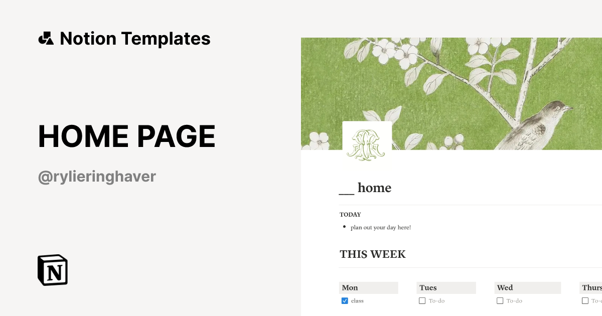 HOME PAGE Template by Rylie Ringhaver | Notion Marketplace